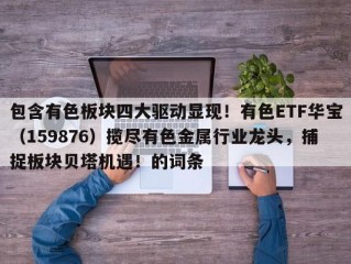 包含有色板块四大驱动显现！有色ETF华宝（159876）揽尽有色金属行业龙头，捕捉板块贝塔机遇！的词条